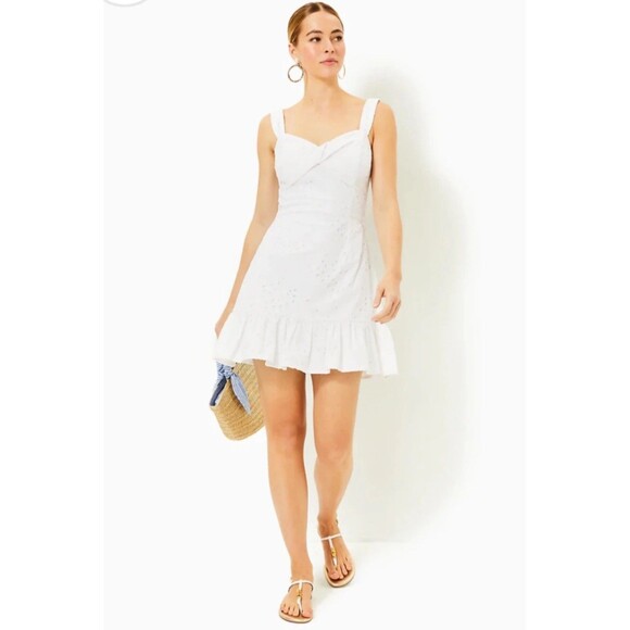 Lilly Pulitzer Dresses & Skirts - Lilly Pulitzer White Rocko Eyelet Romper Mini Dress W Shorts Coastal Resort 16